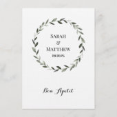 Sprigリースクラシック結婚のDinner Menu メニュー (裏面)