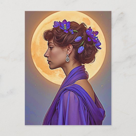 Spring Allegory -  woman with purple flowers  ポストカード (正面)