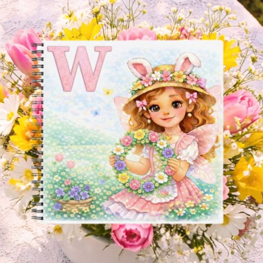 Spring Alphabet Letter W Fairy Floral Wreath ノートブック
