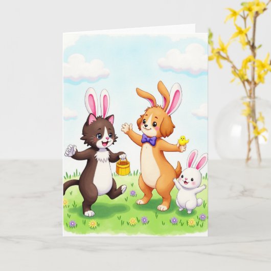 Spring Animal Friends Card カード (黄色い花)
