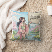Spring Arrival Anime Girl in Kimono with Poetry クッション (ブランケット)