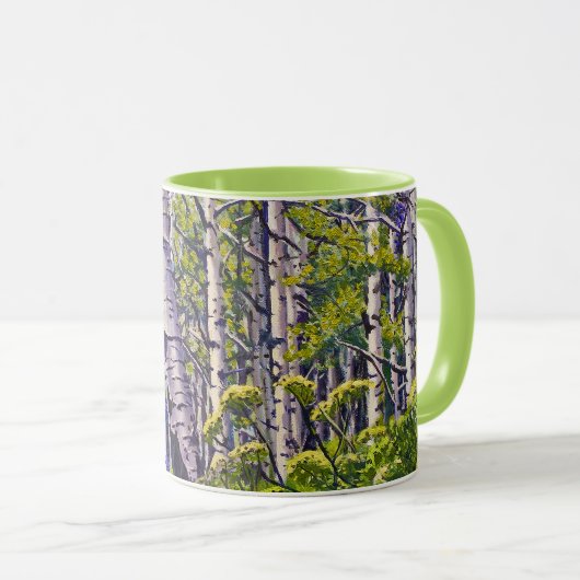 Spring Aspen Tree Woodland Purple Green Coffee マグカップ (正面右)