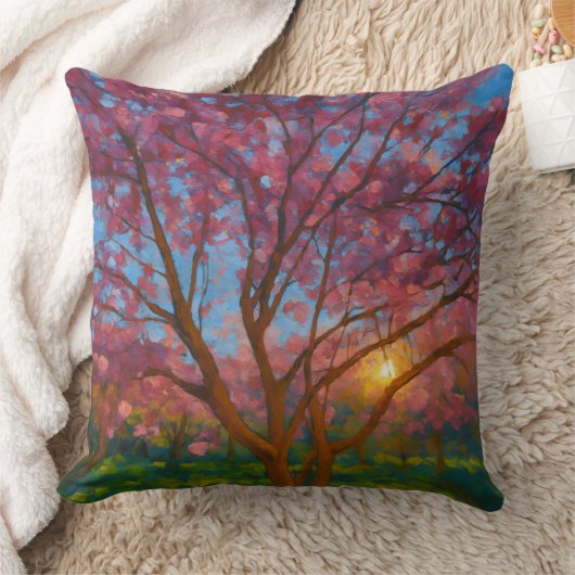 Spring Awakening – Blooming Tree Landscape クッション (ブランケット)