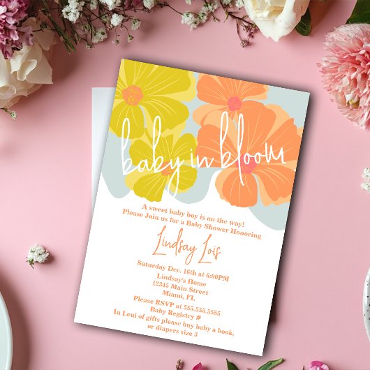 Spring Baby in Bloom Cosmo Floral Baby Shower 招待状