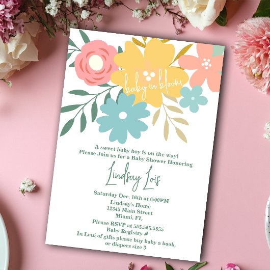 Spring Baby in Bloom Floral Baby Shower 招待状