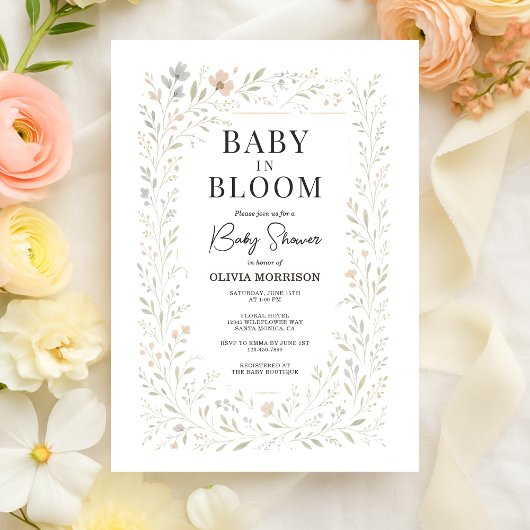 Spring Baby in Bloom Wildflower Baby Shower 招待状