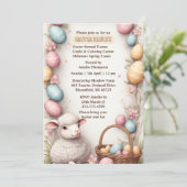 Spring Basket Eggs Wreath Watercolor Easter Lamb 招待状 (スタンド正面)