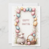 Spring Basket Eggs Wreath Watercolor Easter Lamb 招待状 (裏面)