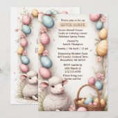 Spring Basket Eggs Wreath Watercolor Easter Lamb 招待状 (正面/裏面)
