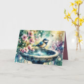 Spring Bird Bath Watercolor  カード (黄色い花)