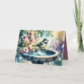 Spring Bird Bath Watercolor  カード (正面)