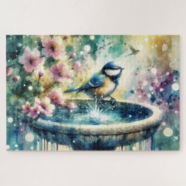 Spring Bird Bath Watercolor ジグソーパズル