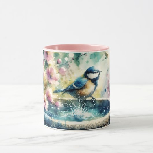 Spring Bird Bath Watercolor マグカップ (中央)