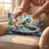 Spring Bird Bath Watercolor ランバークッション