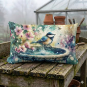 Spring Bird Bath Watercolor ランバークッション