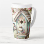 Spring Birdhouse With Pastel Flowers And Bird カフェラテマグ (右アングル)