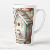 Spring Birdhouse With Pastel Flowers And Bird カフェラテマグ (右)