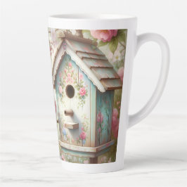 Spring Birdhouse With Pastel Flowers And Bird カフェラテマグ