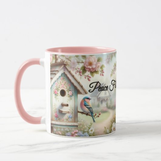 Spring Birdhouse With Pastel Flowers And Bird マグカップ (左)