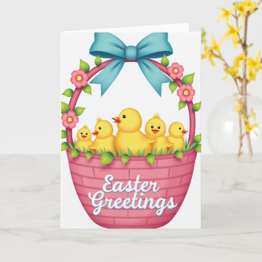 Spring Birds Basket Greeting Card カード (黄色い花)