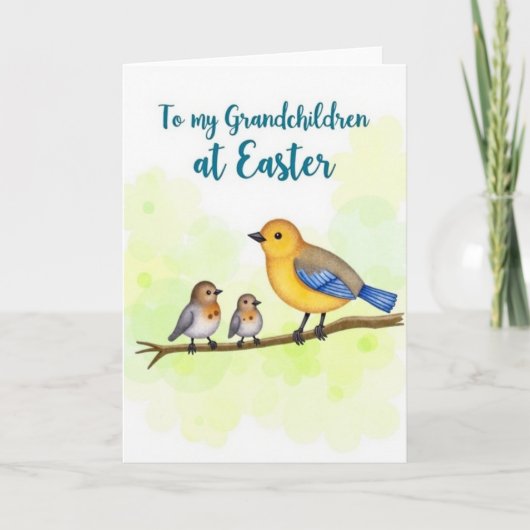 Spring Birds Grandchildren Easter Card カード (正面)