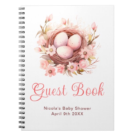 Spring Birds Nest Baby Shower Guest Book ノートブック (正面)