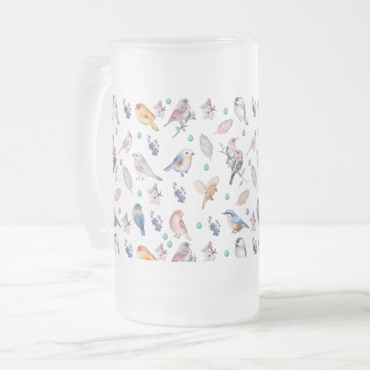 Spring Birds Pattern フロストグラスビールジョッキ (正面左)