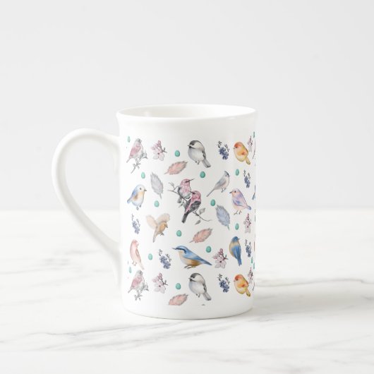 Spring Birds Pattern ボーンチャイナマグカップ (左)