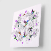 Spring Birds Wall Clock - Hummingbirds スクエア壁時計 (傾斜)