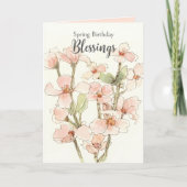 Spring Birthday Blessings Pink Dogwood Flowers カード (正面)