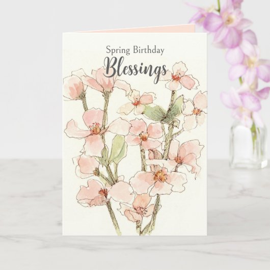 Spring Birthday Blessings Pink Dogwood Flowers カード (蘭)