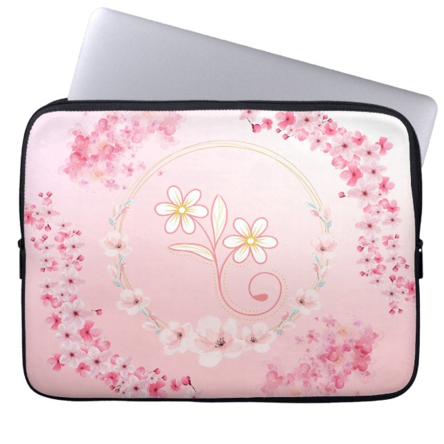 Spring Blessing – Pink and White Floral Art ラップトップスリーブ (正面)