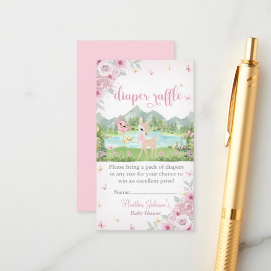 Spring Bloom and Butterflies Deer Baby Shower  エンクロージャーカード (正面/裏面インサイチュ)