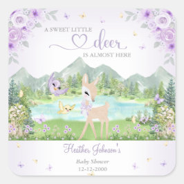 Spring Bloom and Butterflies Deer Baby Shower  スクエアシール