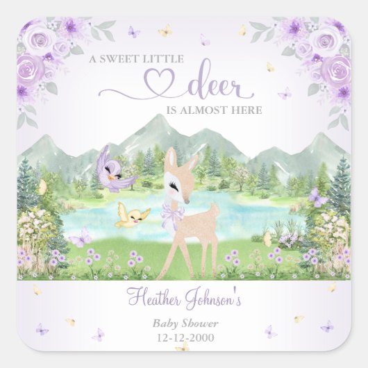 Spring Bloom and Butterflies Deer Baby Shower  スクエアシール (正面)