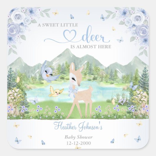 Spring Bloom and Butterflies Deer Baby Shower  スクエアシール (正面)