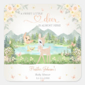 Spring Bloom and Butterflies Deer Baby Shower  スクエアシール (正面)