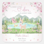 Spring Bloom and Butterflies Deer Baby Shower  スクエアシール (正面)