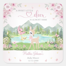 Spring Bloom and Butterflies Deer Baby Shower  スクエアシール