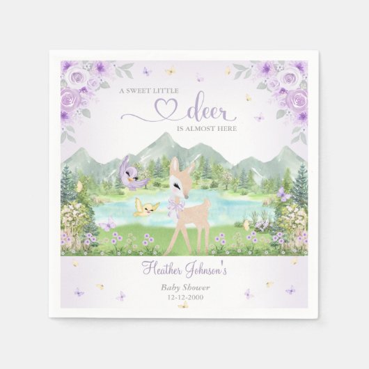 Spring Bloom and Butterflies Deer Baby Shower スタンダードカクテルナプキン (正面)