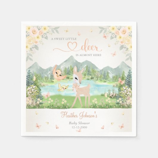 Spring Bloom and Butterflies Deer Baby Shower スタンダードカクテルナプキン (正面)