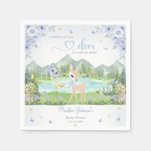 Spring Bloom and Butterflies Deer Baby Shower スタンダードカクテルナプキン (正面)