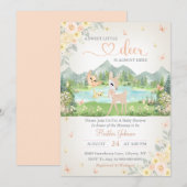 Spring Bloom and Butterflies Deer Baby Shower  招待状 (正面/裏面)