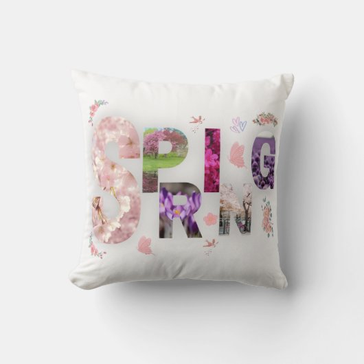 Spring Blooms Floral Typography Throw Pillow クッション (正面)