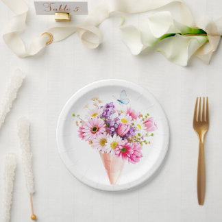 Spring Blossom Bouquet with Butterfly ペーパープレート