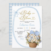 Spring Blue Bow Daisy Baby in Bloom Baby Shower 招待状 (正面/裏面)