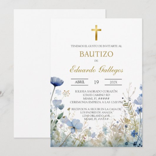 Spring blue wild flower baptism  招待状 (正面/裏面)