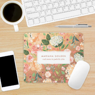 Spring Blush Peach Watercolor Floral Gold Personal マウスパッド
