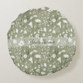 Spring Bobo Wildflowers Sage Green Personalized ラウンドクッション (裏面)