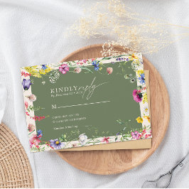 Spring Boho Chic Colorful Wildflower Wedding  エンクロージャーカード